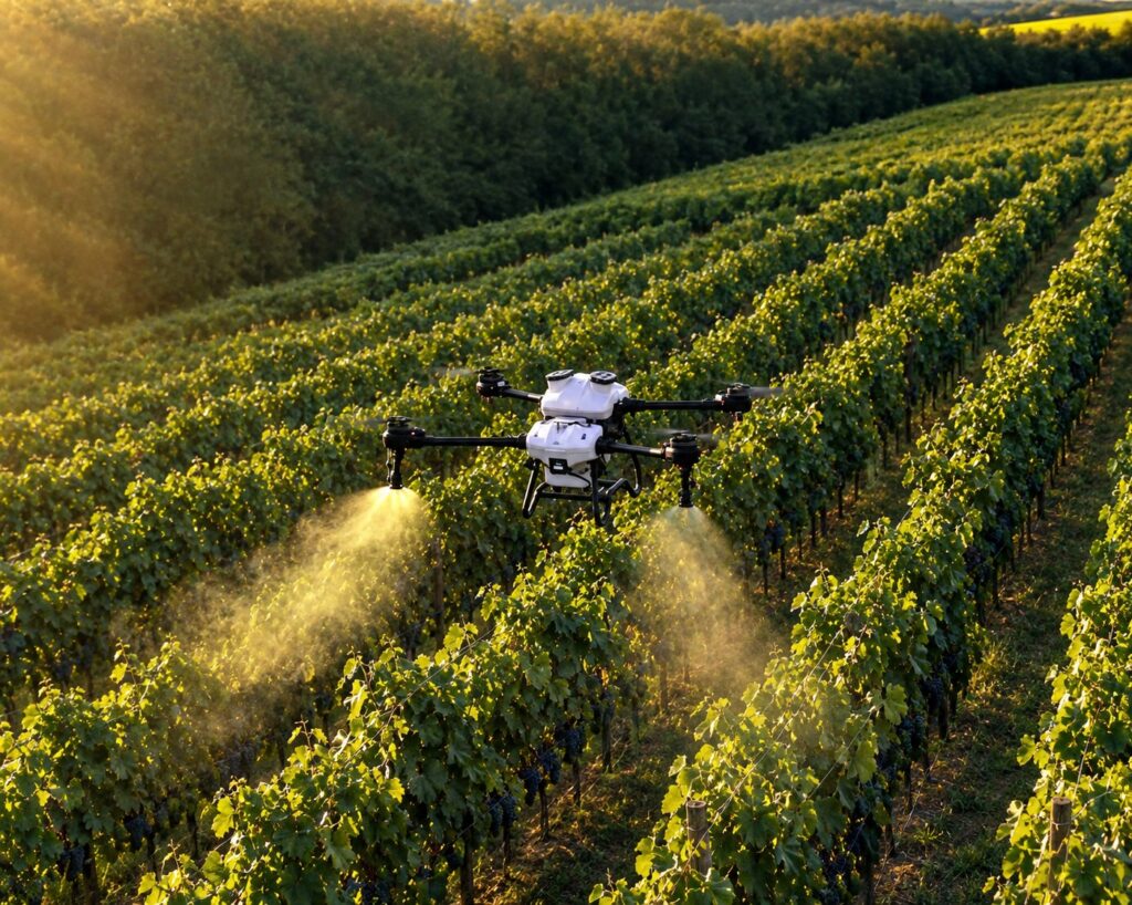 ABZ Innovation drone spraying a vineyard